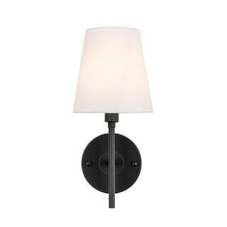 Timeless Home Cecilia 6 in. W x 12.1 in. H 1-Light Black and White Shade Wall Sconce | The Home Depot