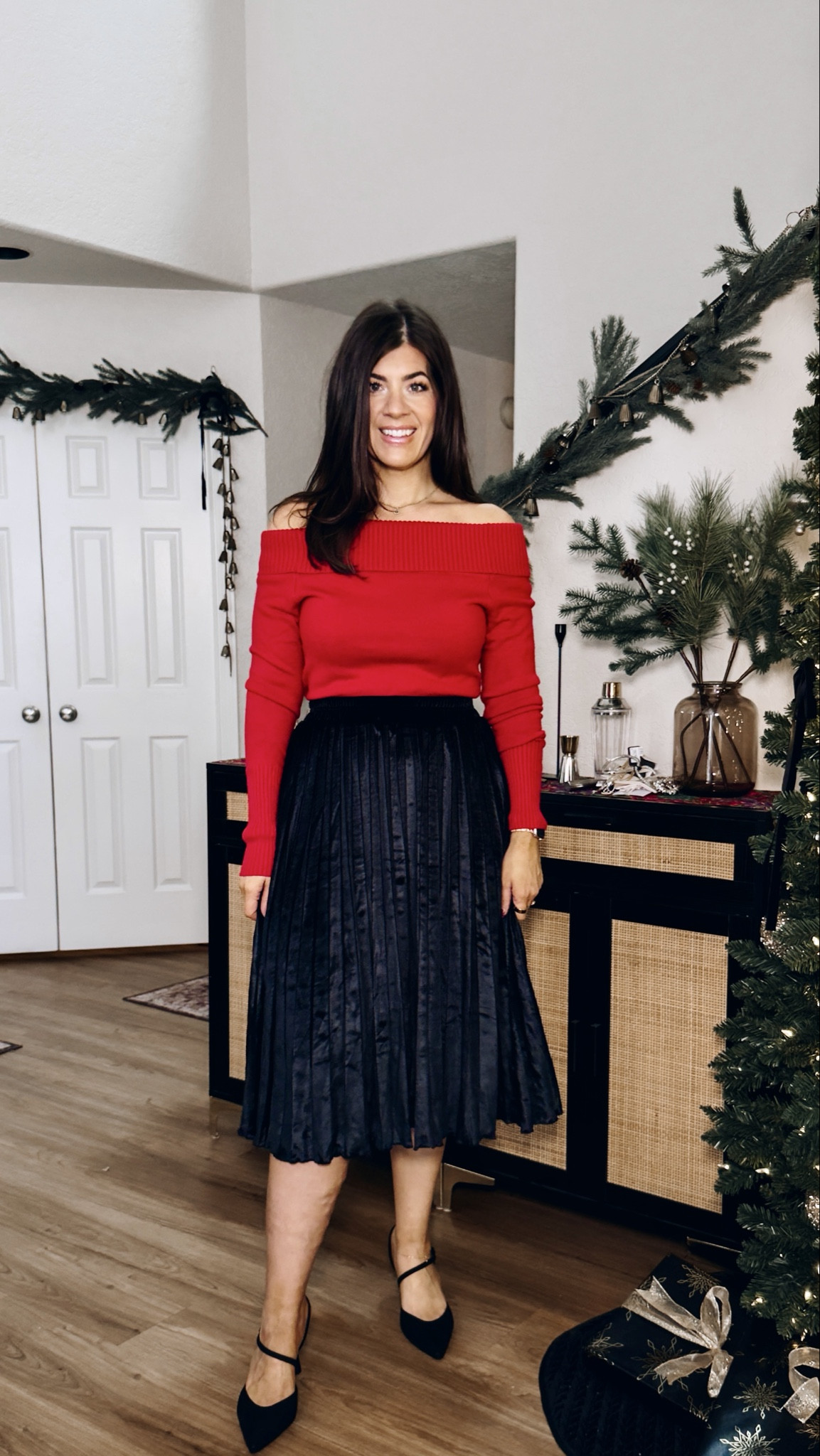 Last minute holiday outfit
In a medium off the shoulder sweater 
Medium velvet pleated midi skirt 

#LTKOver40 #LTKMidsize #LTKHoliday