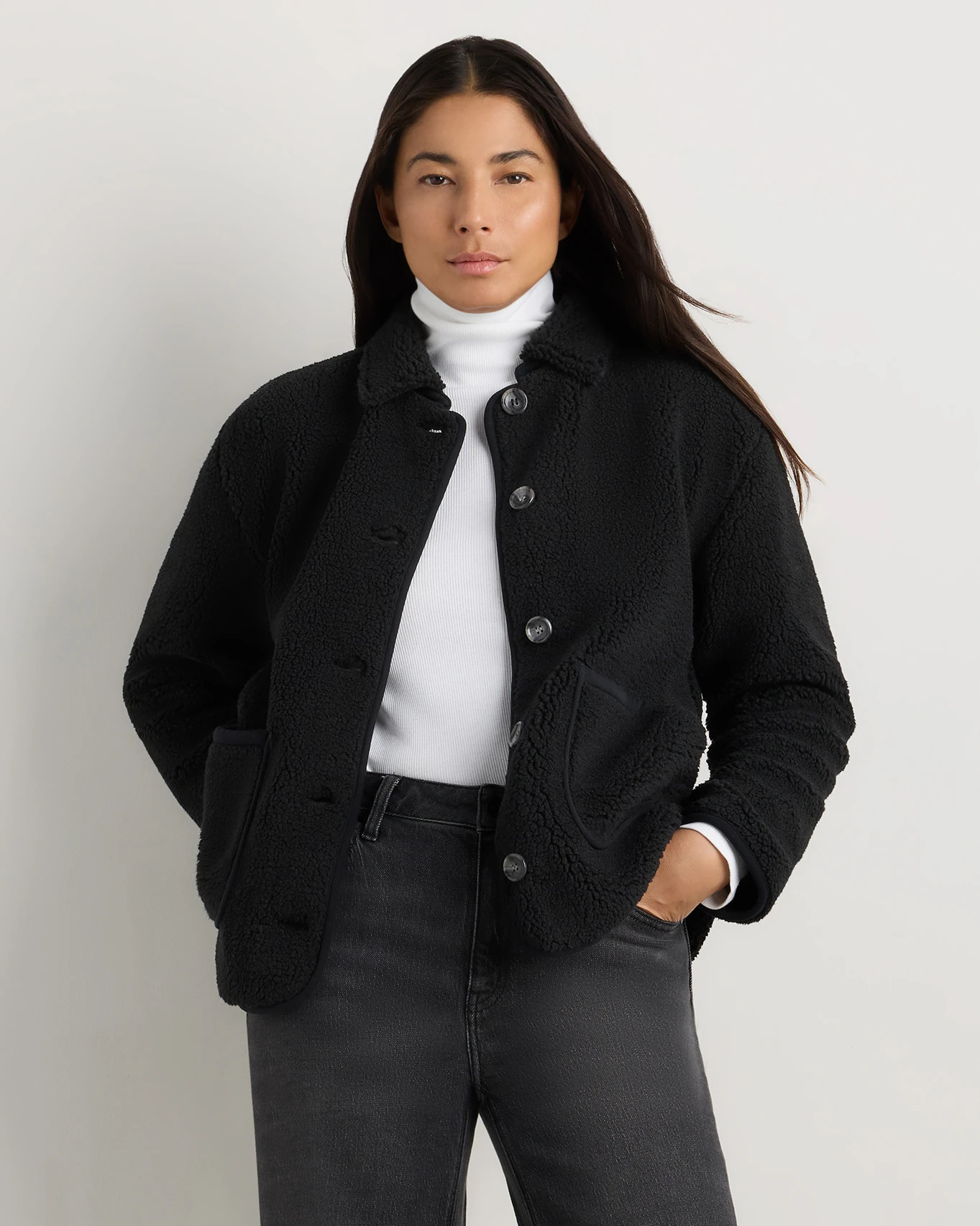 Quince | Women's Sherpa Barn Jacket in Black, Size Large, Recycled Polyester | Quince