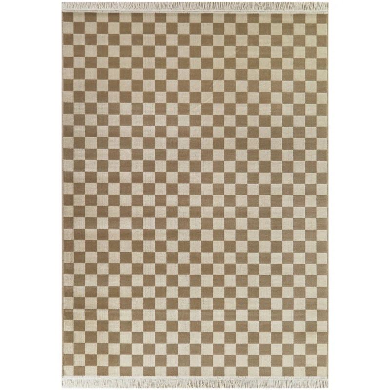 Habra Checkered Recycled Taupe / Ivory Rug | Wayfair North America