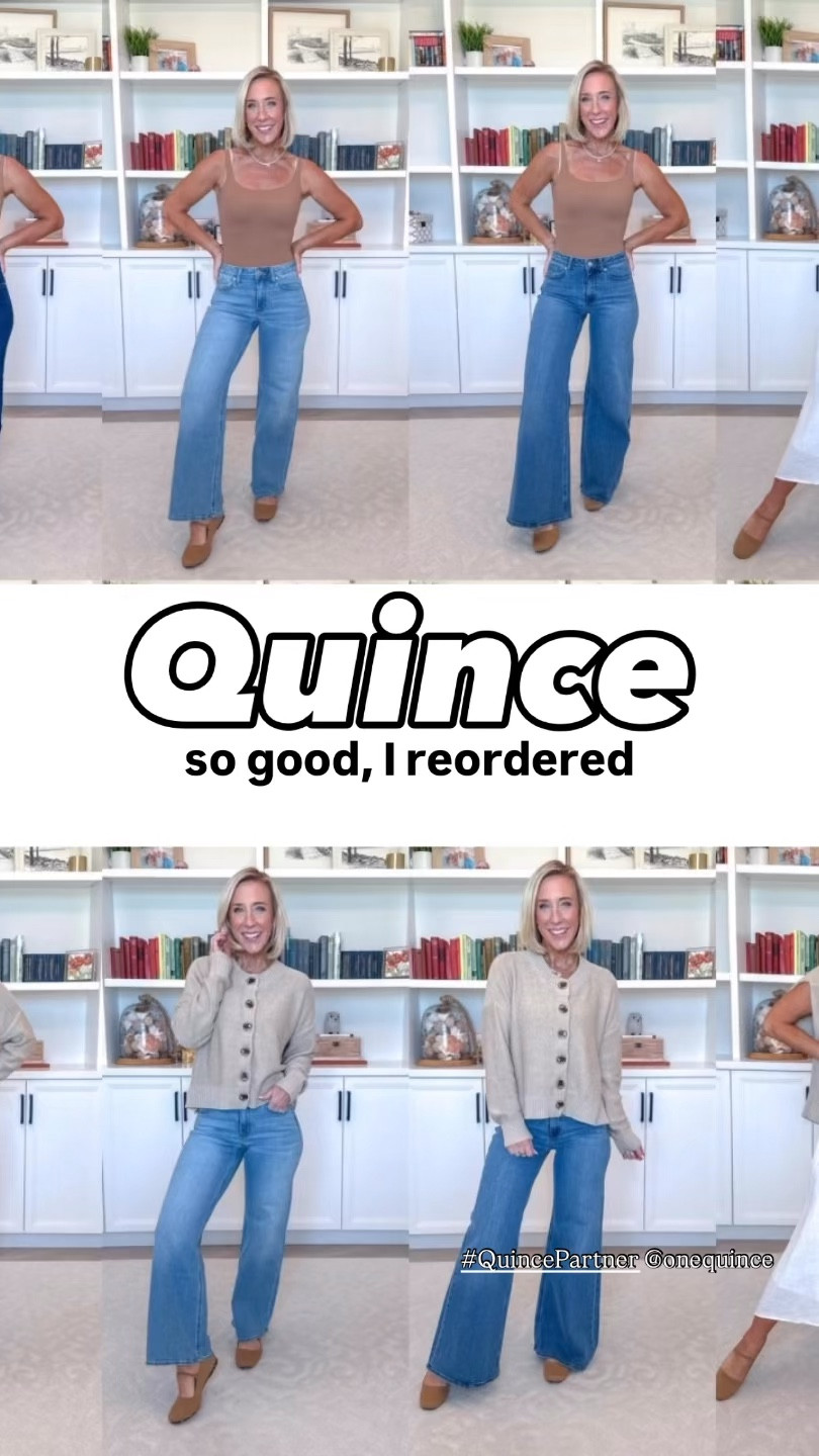 Quince - denim & dresses (pieces I loved so much, I re-ordered!)
* Bella Stretch Wide Leg Jeans - Size: 25 - Inseam: 30. Color: Midnight Blue
* 100% Organic Cotton Cropped Cardigan - size Small. Color: Cement Marl.
* Second Skin Square Neck Tank Bodysuit - size Small. Color: Mocha.
1. Bella Stretch Wide Leg Jeans - Size: 25 - Inseam: 28. Color: Frosted Blue (12 colors!).
2. Bella Stretch Palazzo Jeans - Size: 25. Color: Seaside Blue (3 colors).
3. 100% European Linen Fit & Flare Midi Dress - Size: Small (needs an XS). Color: White (11 colors).
* Italian Leather Top Handle Crossbody Satchel - Color: Cappuccino. (On final sale!)
#quincepartner @quince

#LTKSeasonal #LTKSaleAlert #LTKOver40