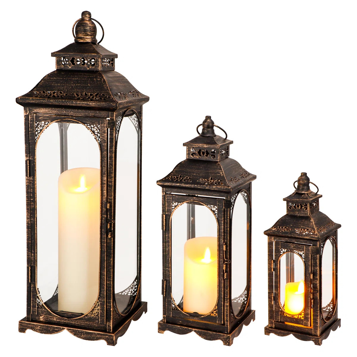 Set of 3 Vintage Candle Lanterns Decorative Outdoor Lantern (Black) | Wayfair North America