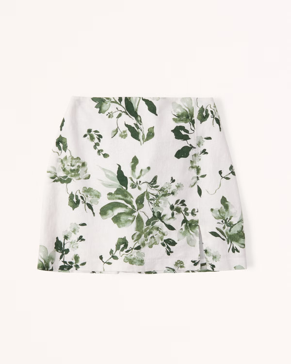 Linen-Blend Slit Mini Skort | Abercrombie & Fitch (US)