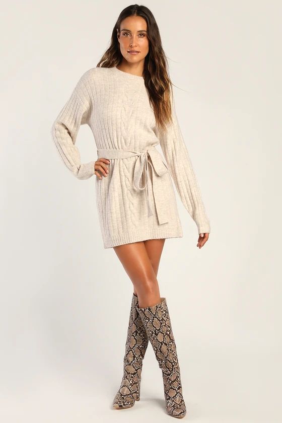 Wishing on Winter Cream Cable Knit Mini Sweater Dress | Lulus (US)