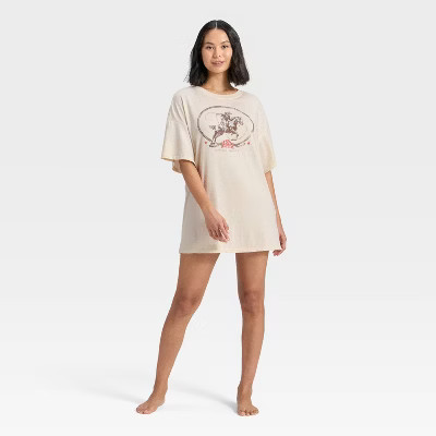 Women's Graphic Oversized T-Shirt Sleep Dress - Wild Fable™ Cream XS | Target