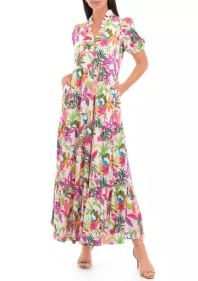 Crown & Ivy™ Women's Puff Sleeve Tropical Print Maxi Dress | Belk