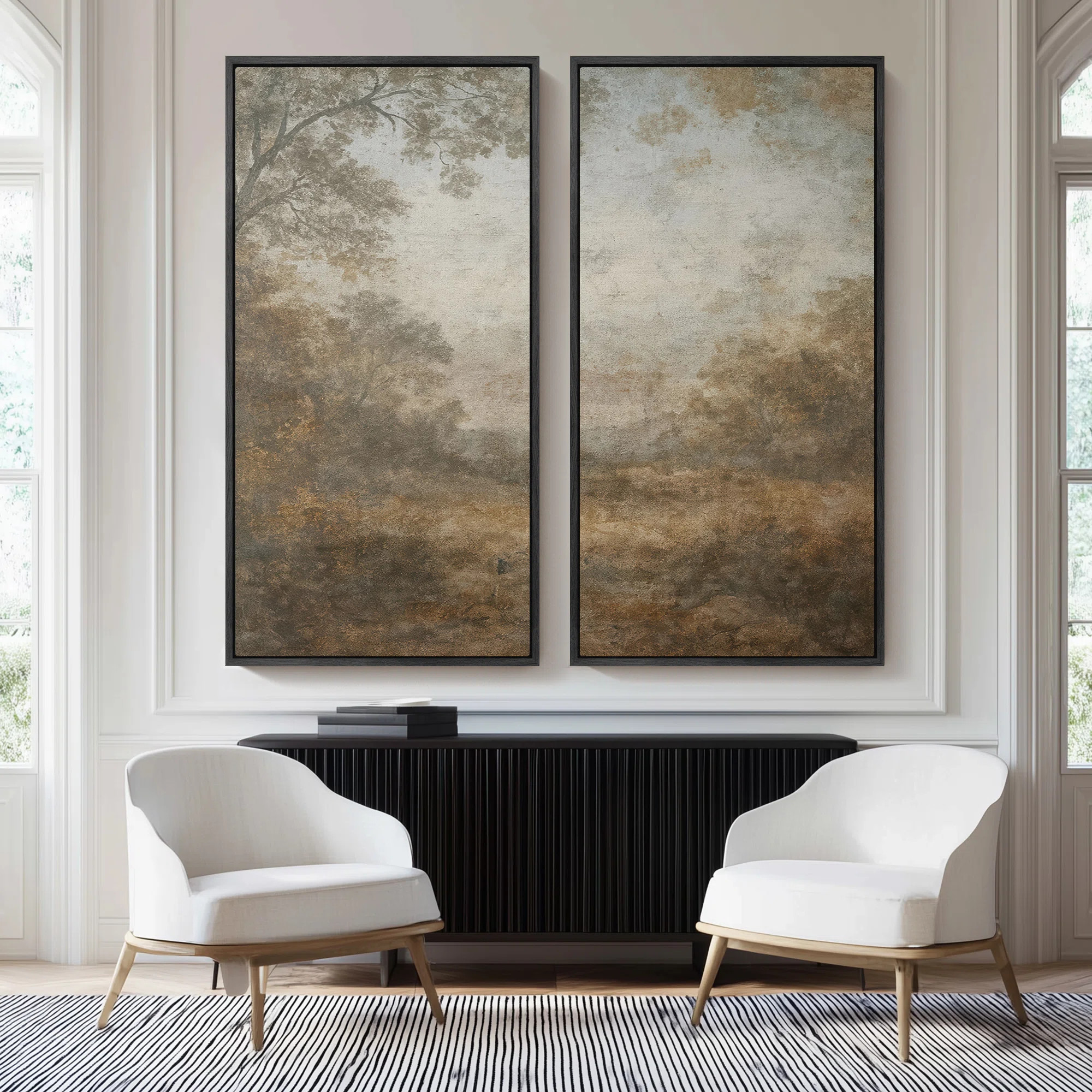 Soft Earth-Tone Landscape - Set of 2 Framed Wall Art Print on Canvas 60"x20"x2pcs, 60"x30"x2pcs | Wayfair North America