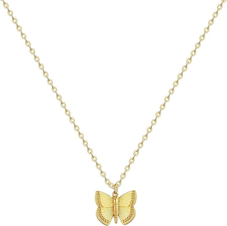Initial Butterfly Pendant Necklace,Women 14k Gold Plated Handmade Dainty Butterfly Necklace with Ini | Amazon (US)