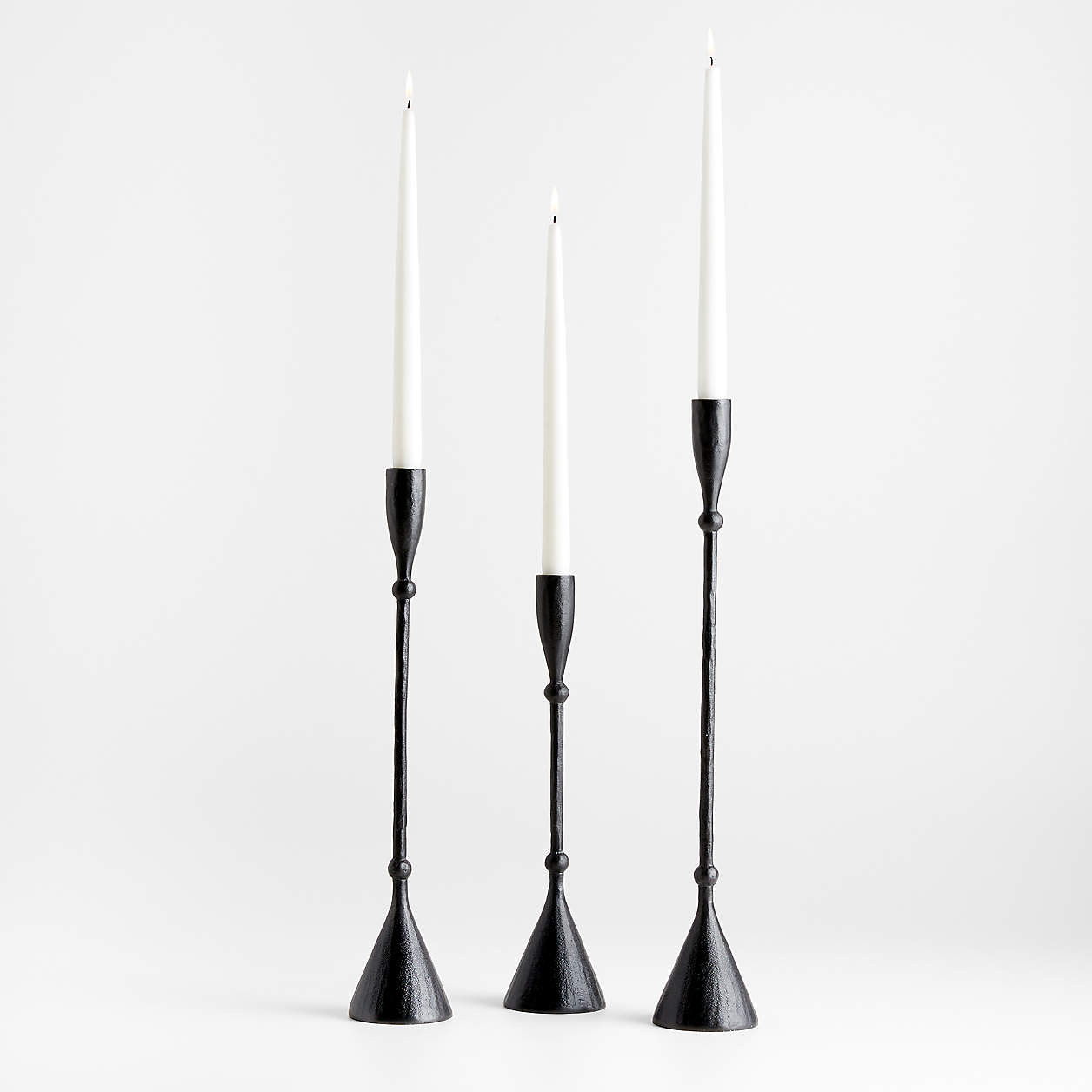 Ferric Black Metal Taper Candle Holders, Set of 3 + Reviews | Crate & Barrel | Crate & Barrel