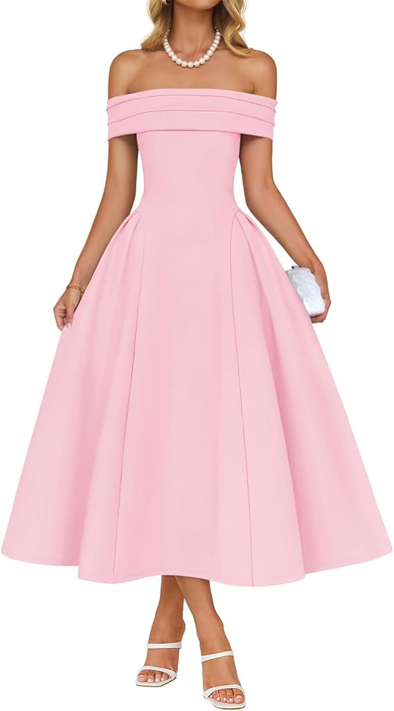 ZESICA Cocktail Dresses for Women's Elegant Off Shoulder Short Sleeve Swing A Line Wedding Evenin... | Amazon (US)