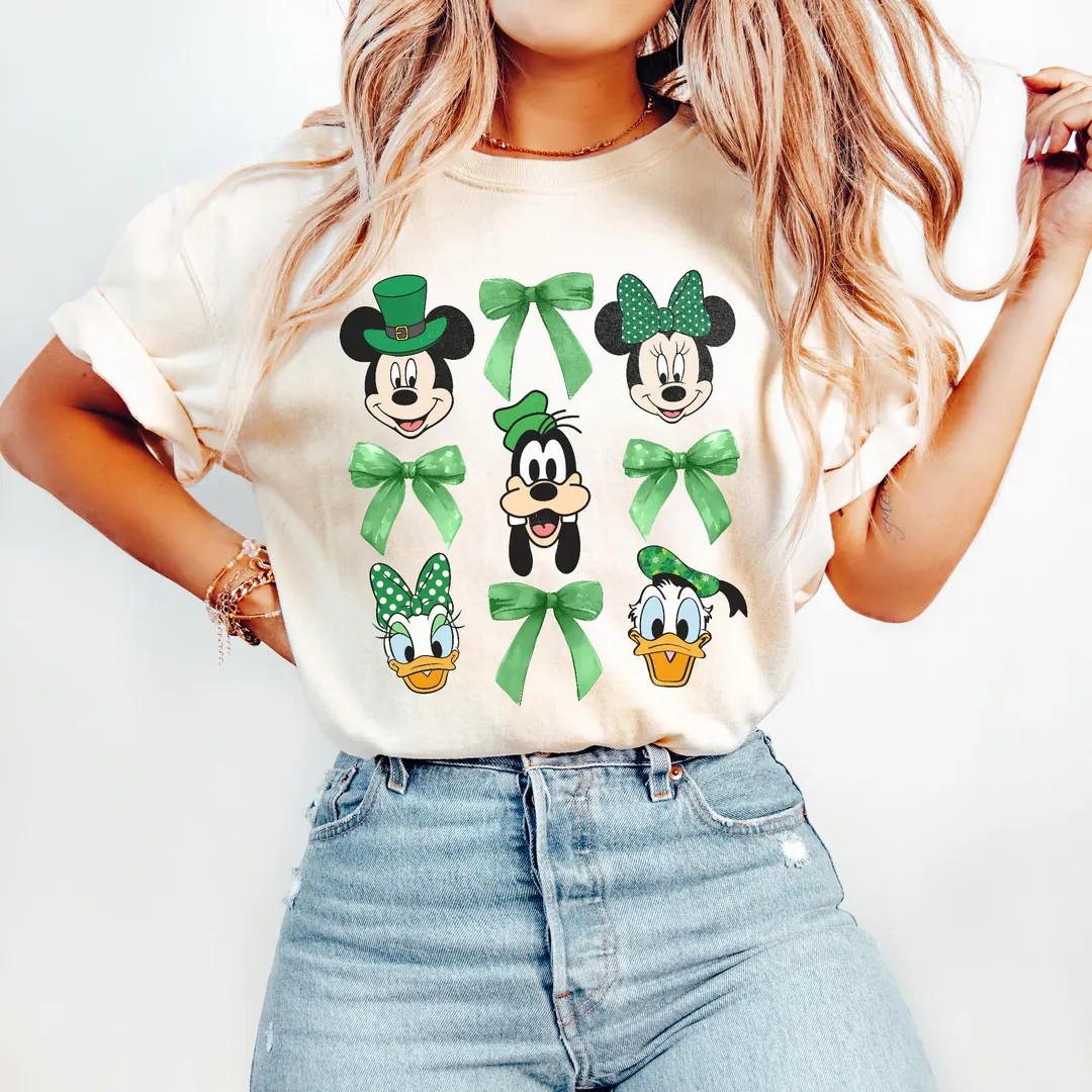 Disney Happy St Patrick's Day Shirt, St Patrick's Day Bow Coquette Shirt, Mickey and Friends Shir... | Etsy (US)