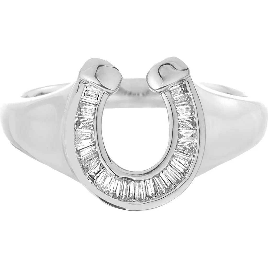 Adina Reyter Baguette Diamond Horseshoe Signet Ring in Sterling Silver at Nordstrom, Size 4 | Nordstrom