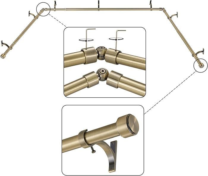 Antique Bronze Bay Window Curtain Rods with Aluminum End Cap Finials and Brackets,Adjustable 32-8... | Amazon (US)