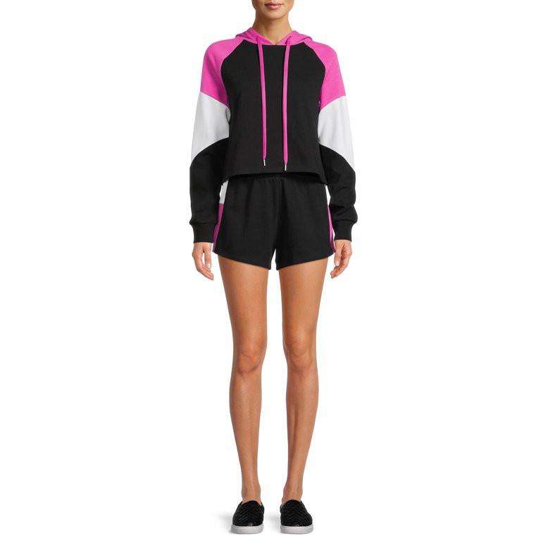 No Boundaries Juniors' Colorblock Hoodie and Shorts, 2-Piece Set | Walmart (US)