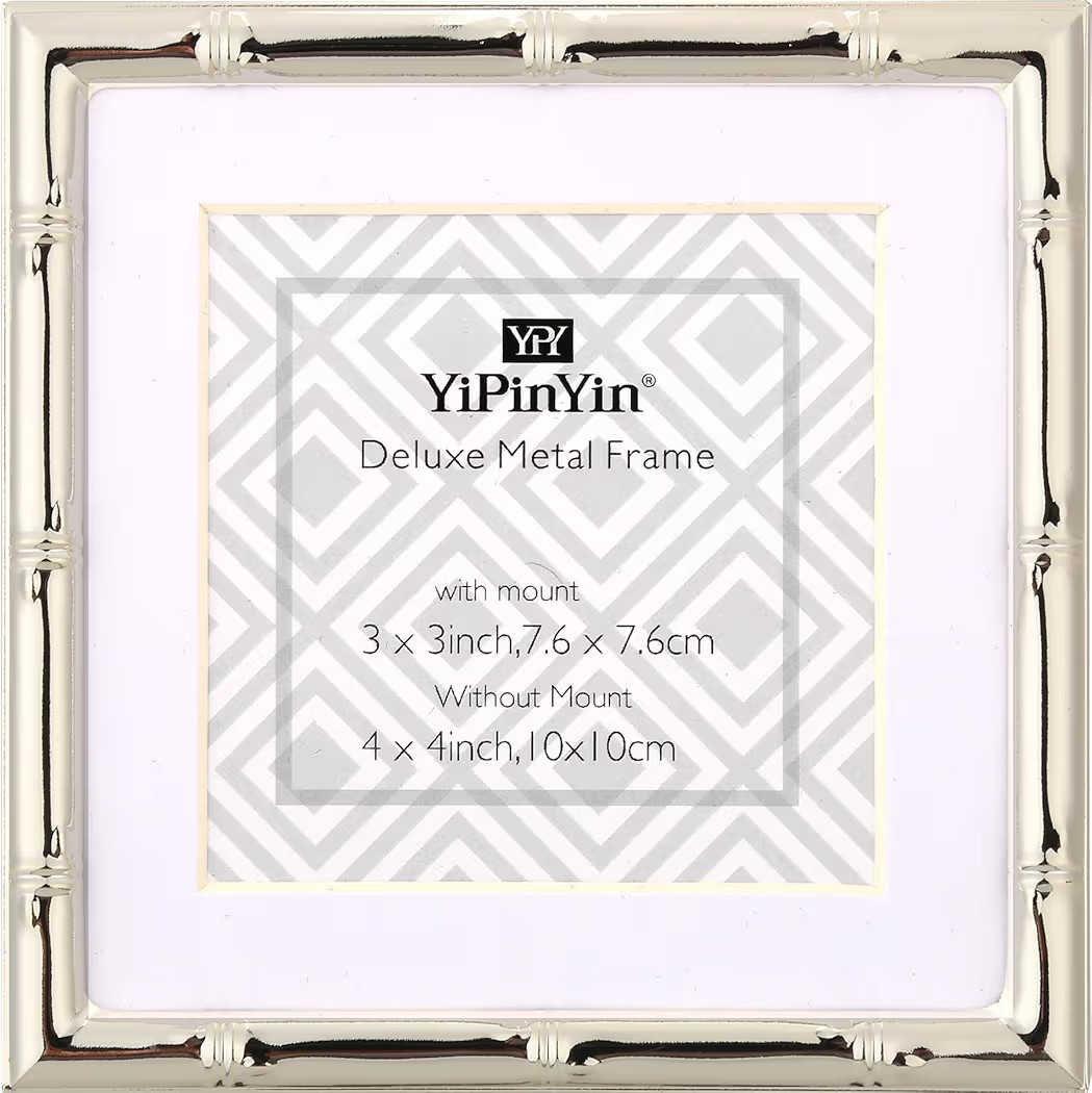 4x4''Bamboo Detail Silver Metal Picture Frame Mat 3x3'',Elegant Silver Plated Baby Nurse Photo Fr... | Amazon (US)