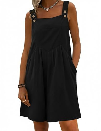 Ekouaer Rompers for Women Short Overalls Sleeveless Jumpsuits Casual Vacation Outfits Black M | Amazon (US)
