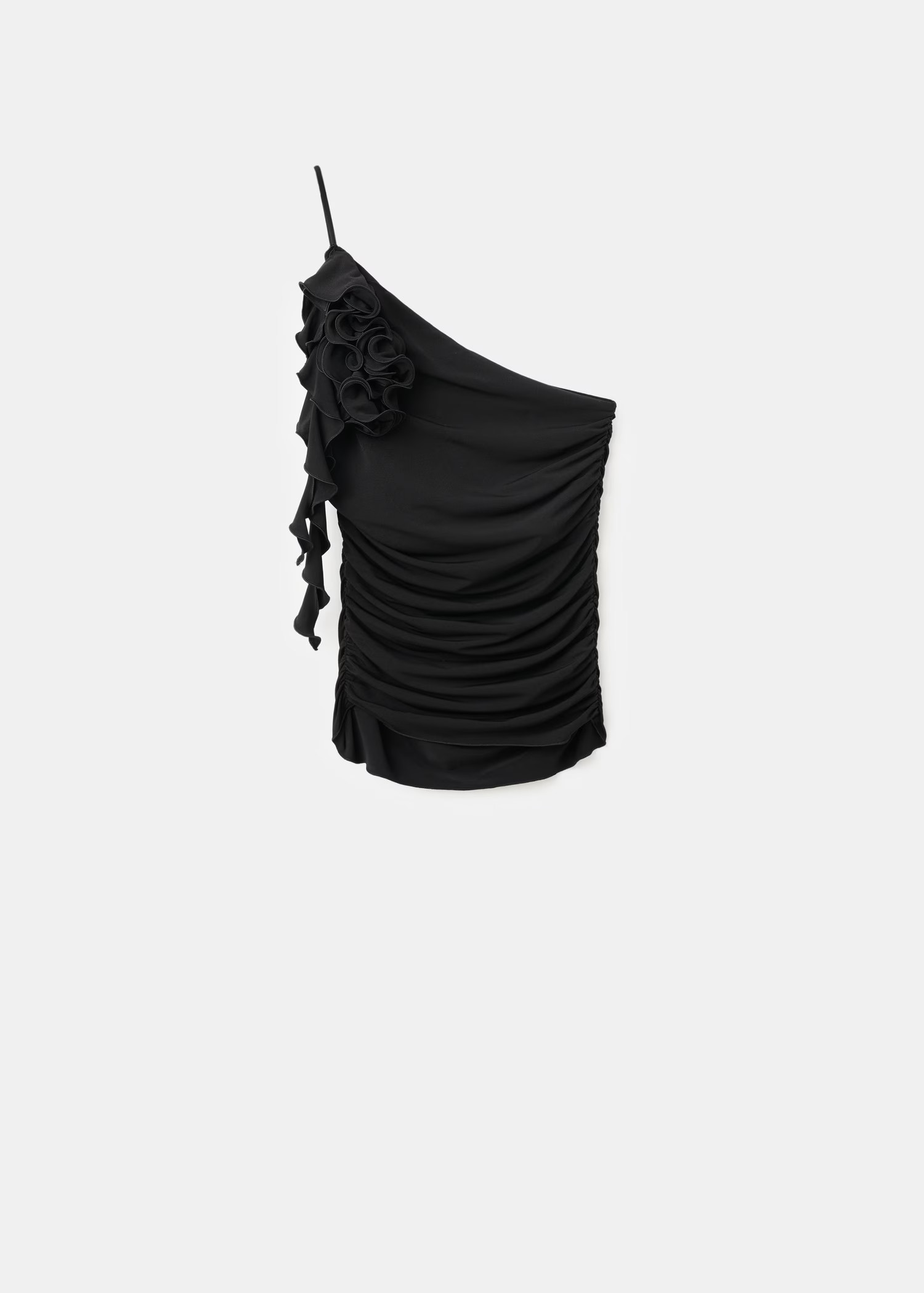 Ruched asymmetrical top with ruffle trim | Mango (US/MX/AU)