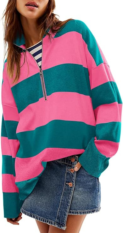 Yousify Oversized Womens Sweaters Fall 2024 Half Zipper Turtleneck Sweater Long Sleeve Tops S-2XL | Amazon (US)