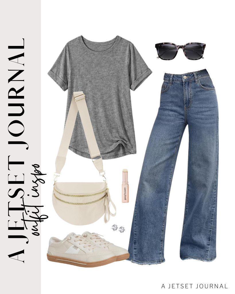 Your next outfit is an oversized gray T-shirt from ATHMILE. Skechers low-stride sneakers are perfect for this look. Style it with Pure Colour crossbody bum bag and sunnies, then complete the look with stud earrings and goop’s trendy lip balm. 

#LTKSeasonal #LTKSaleAlert #LTKTravel
 

 