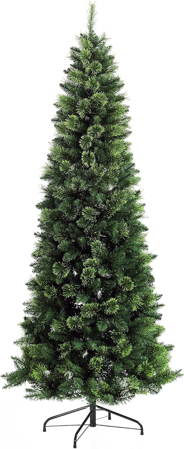 HOMCOM 7.5ft Tall Pencil Artificial Christmas Tree Holiday Décor with 1075 Branches, Auto Open, ... | Amazon (US)
