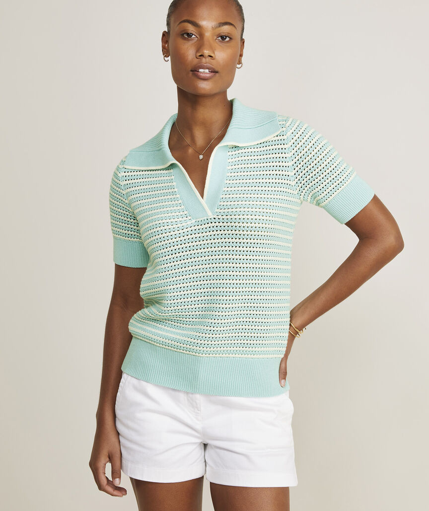 Open-Stitch Short-Sleeve Polo Sweater | vineyard vines