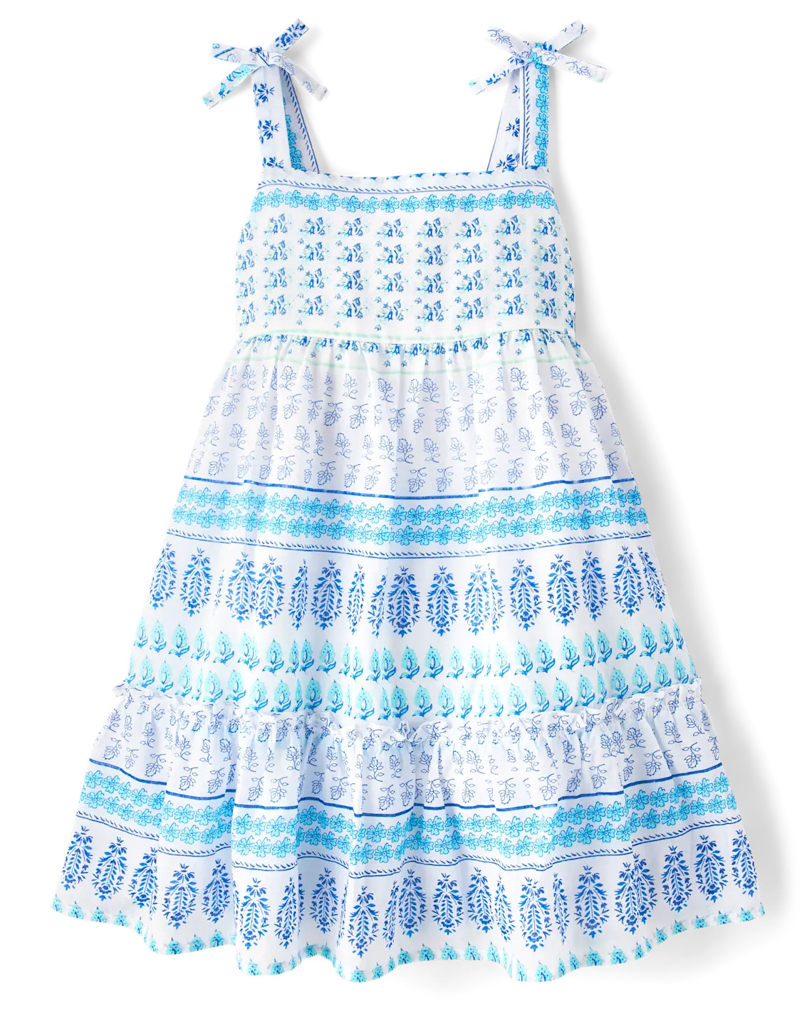Girls Print Textured Bow Shoulder Dress - blue | The Children's Place