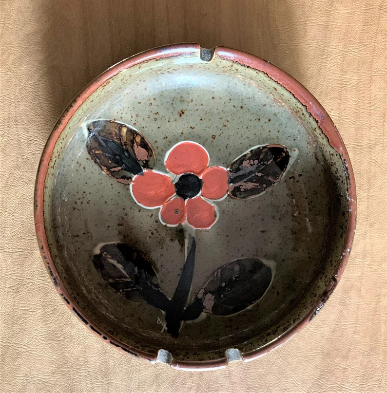 Vintage pottery ashtray - earth tones - floral | Etsy (US)