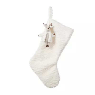 Glitzhome 21"L White Plush Christmas Stocking with Complimentary Reindeer Ornament | Belk
