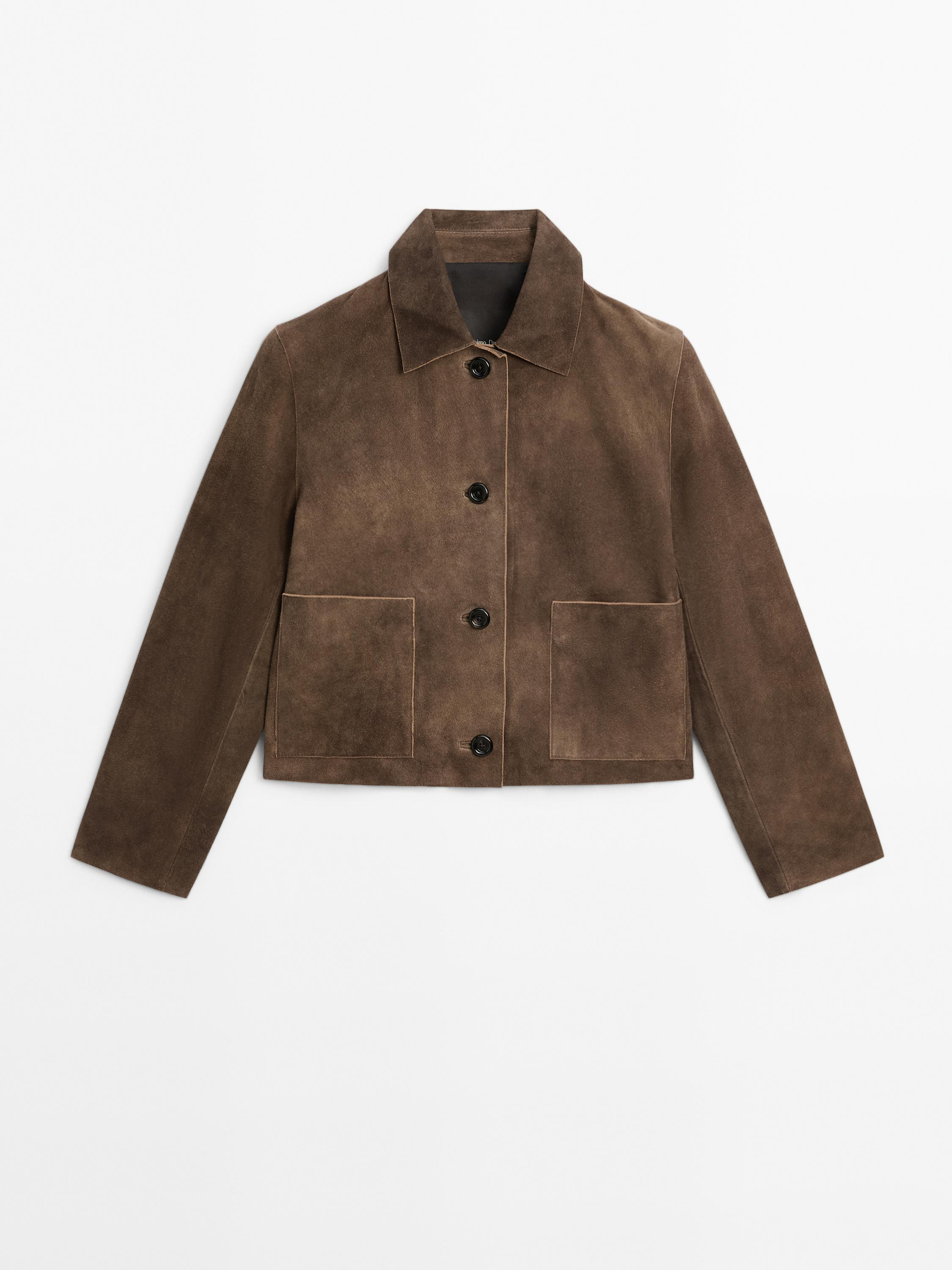Short suede leather jacket with pocket details | Massimo Dutti UK