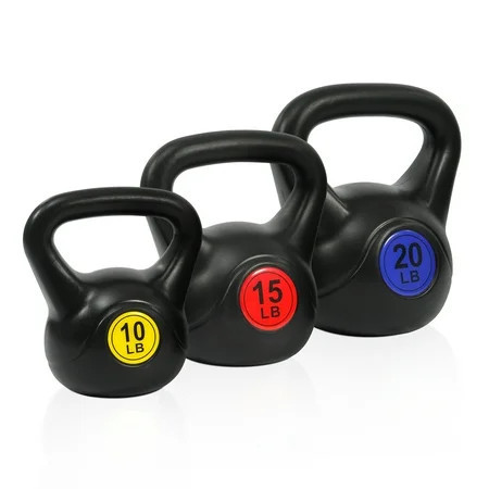 BalanceFrom Wide Grip Kettlebell Exercise Fitness Weight Set, 3-Pieces: 10lb, 15lb and 20lb Kettlebells | Walmart (US)