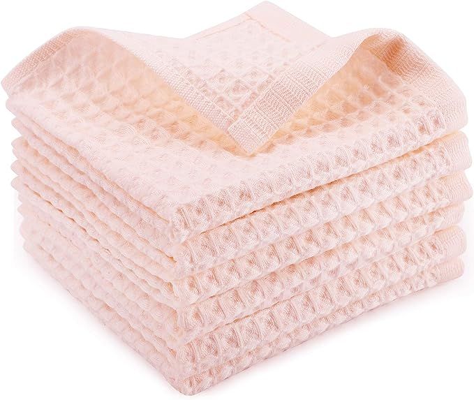 Beasea Waffle Weave Dish Cloths, 13x13 Inch 6pcs Kitchen Dish Towels Cotton Kitchen Cloths Pink U... | Amazon (US)