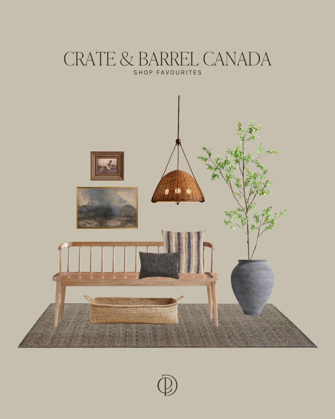 Crate & Barrel Canada | Home Favourites | Foyer Design | Pendant Light | Rattan | Wood Bench | Large Terracotta Planter | Throw Pillows | Stripe Print | Framed Artwork | Landscape | Woven Basket | Faux Greenery | Potted Plant | Wool Area Rug | Vintage

#LTKstyletip #LTKcanada #LTKspring