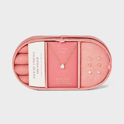 14K Gold Dipped Cubic Zirconia Pear Pendant and Stud Earring Set 4pc - A New Day™ Gold | Target