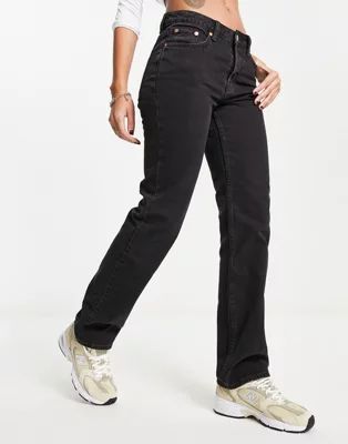 Weekday Pin mid rise straight leg jean in black | ASOS (Global)
