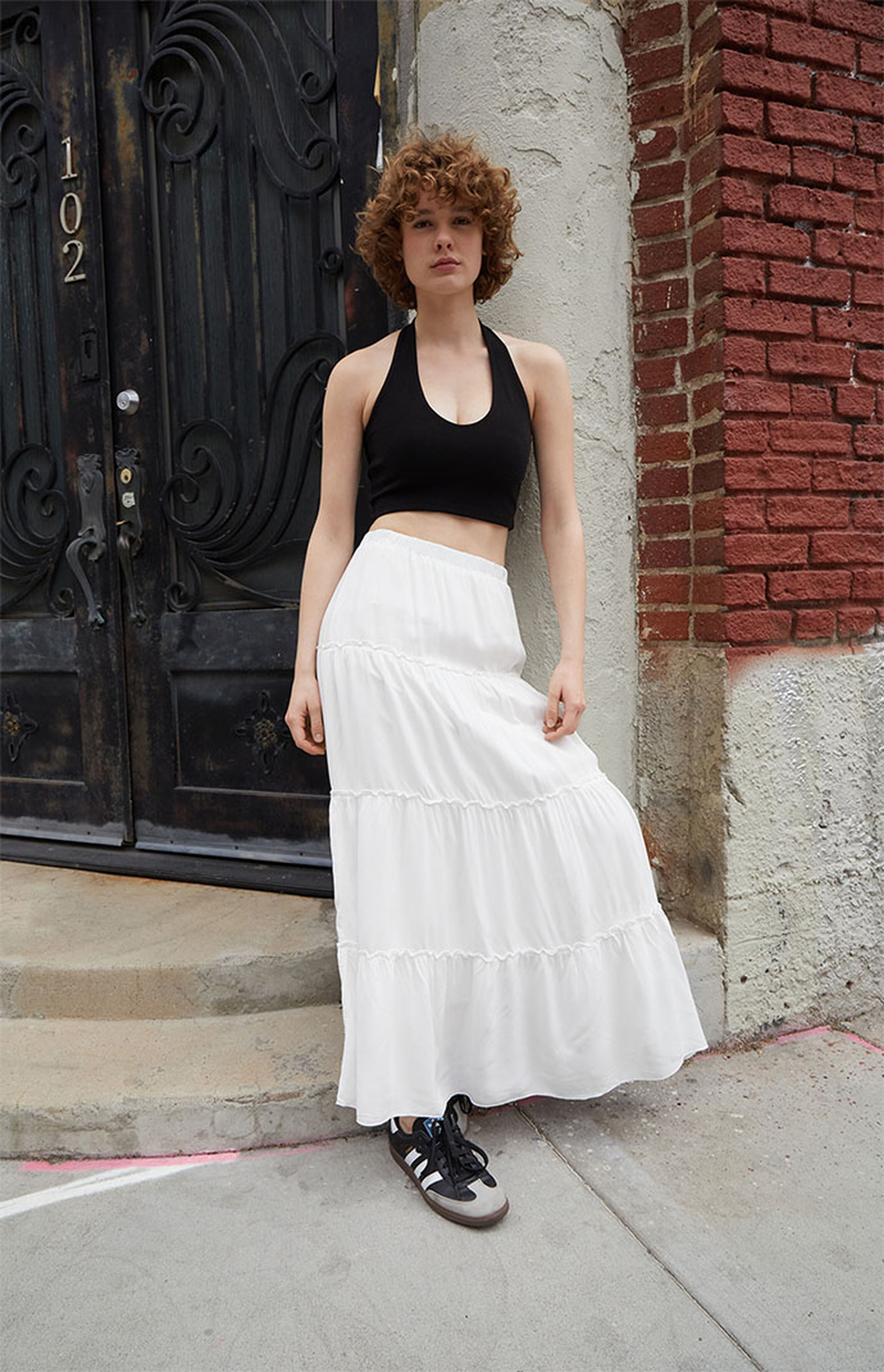 John Galt White Izzy Tiered Maxi Skirt | PacSun