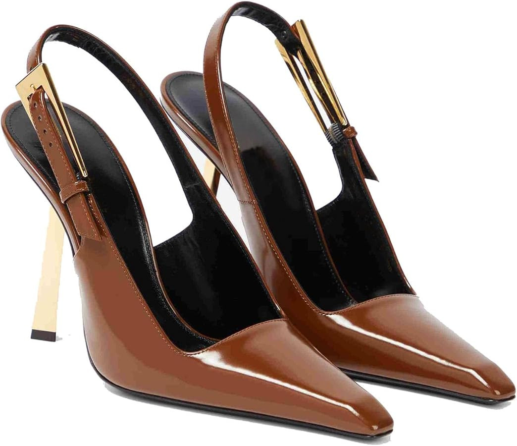 THESHY Zapatos de tacón alto con punta cuadrada y hebilla de metal para mujer, zapatos de vestir... | Amazon (US)