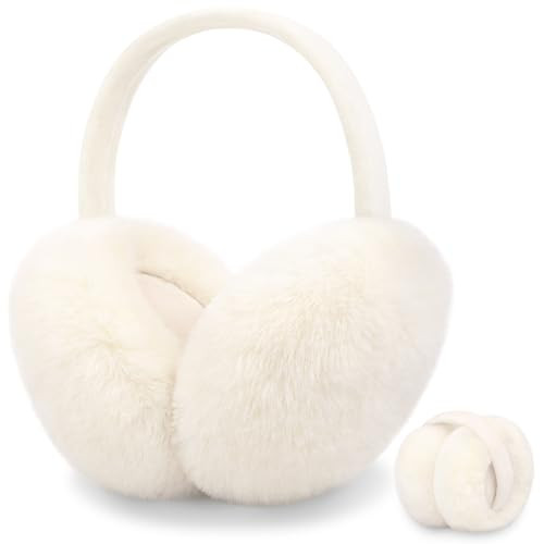Senker Fashion Winter Ear Muffs for Women Faux Fur Warm Earmuffs Cold Weather Fluffy Ear Warmers Foldable Ear Covers Headband | Amazon (US)