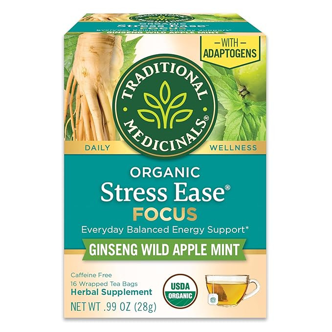 Traditional Medicinals Organic, Stress Ease Focus, Ginseng Wild Apple Mint Tea - Balanced Energy ... | Amazon (US)