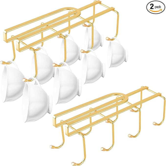 KALYLOC 2Pcs Coffee Mug Holder Under Shelf, Durable 8 Hooks Coffee Mug Hangers Under Cabinet, Cha... | Amazon (US)