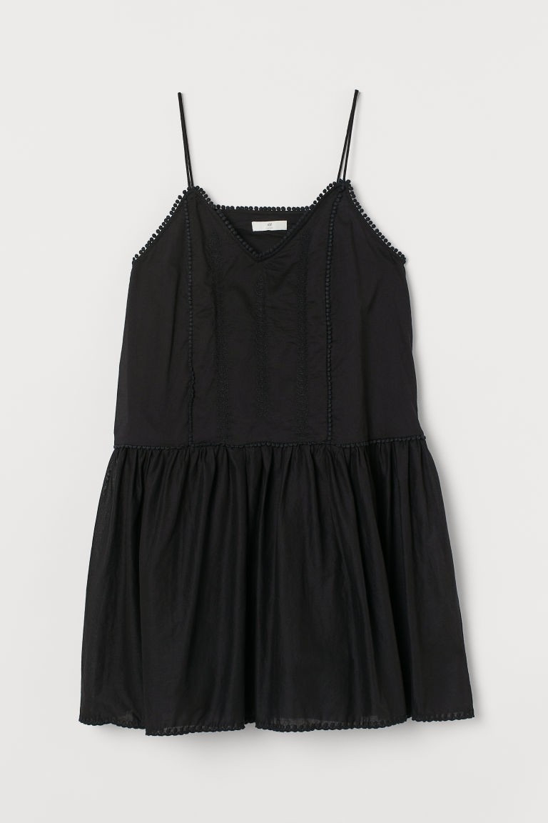 H & M - Embroidered Cotton Dress - Black | H&M (US + CA)