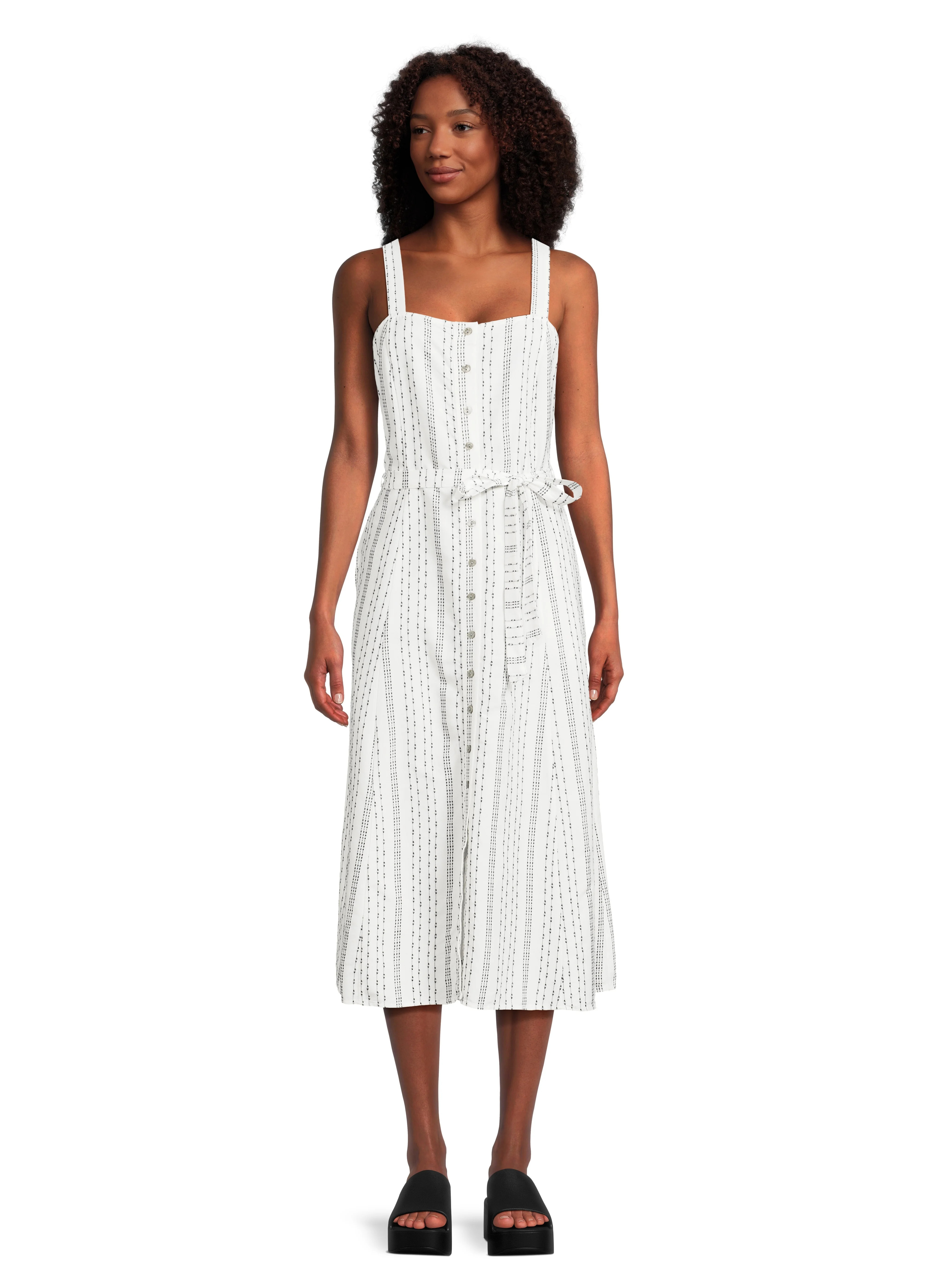 Time and Tru Women's Sleeveless Button Front Dress with Belt, Sizes XS-XXXL | Walmart (US)