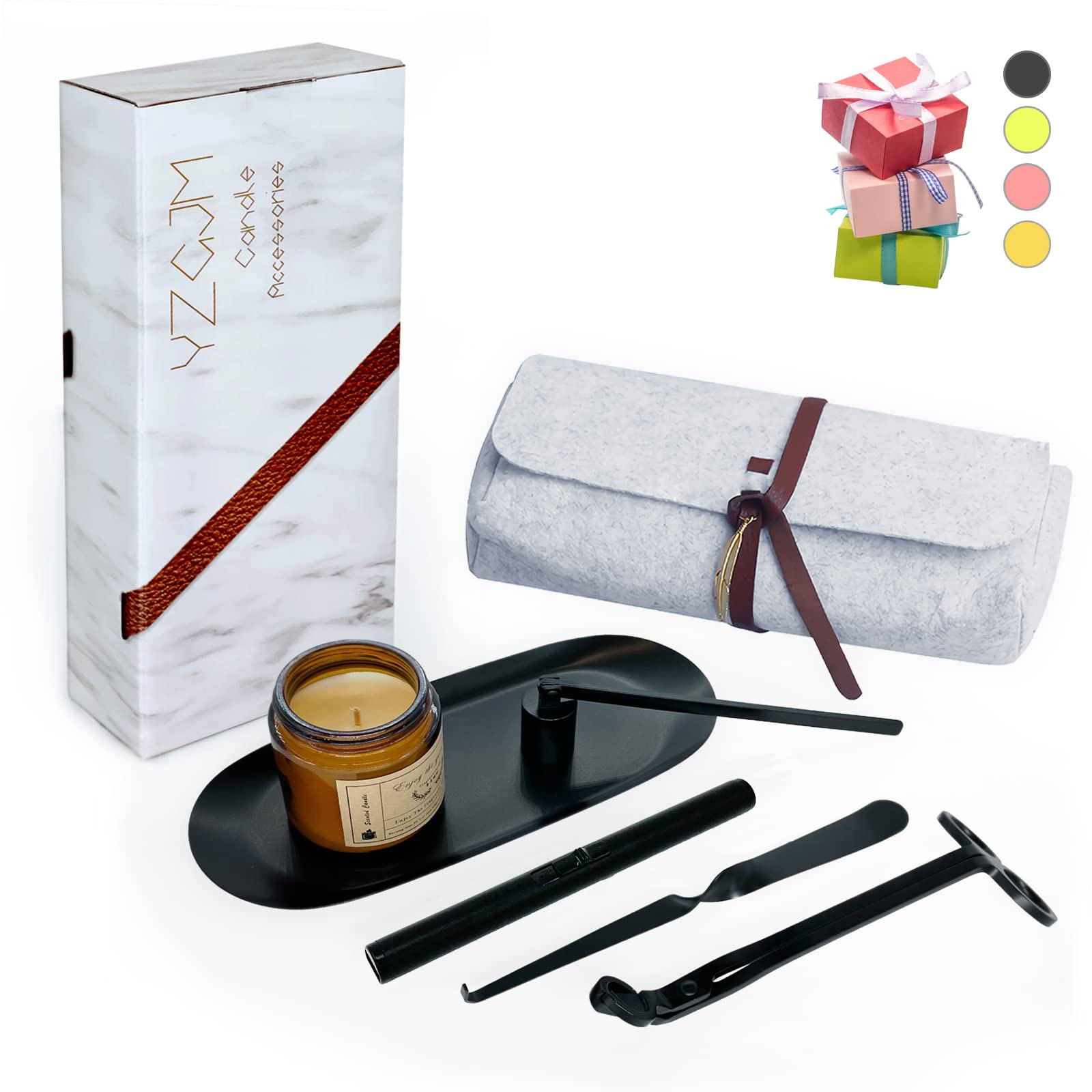Exquisite Candle Accessories Tool Pack Bag, Rechargeable Electric Lighter， Wick Trimmer, Dipper, Snuffer and Tray Holder Elegant Kit Gift for Candle Lovers in Dating, Valentines Decor. ( Matte Black ) | Amazon (US)