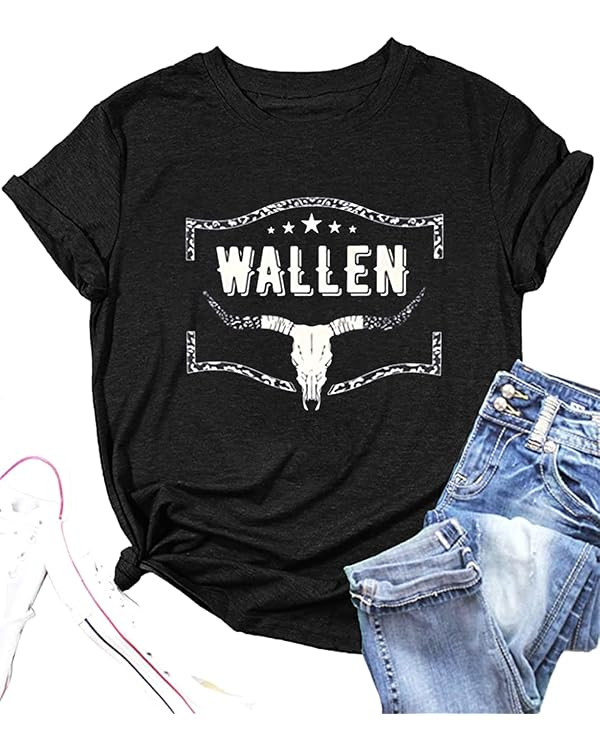 Retro Steer Skull Western T-Shirt Women Vintage Country Music Shirt Cute Cowgirl Graphic Cowboy T... | Amazon (US)