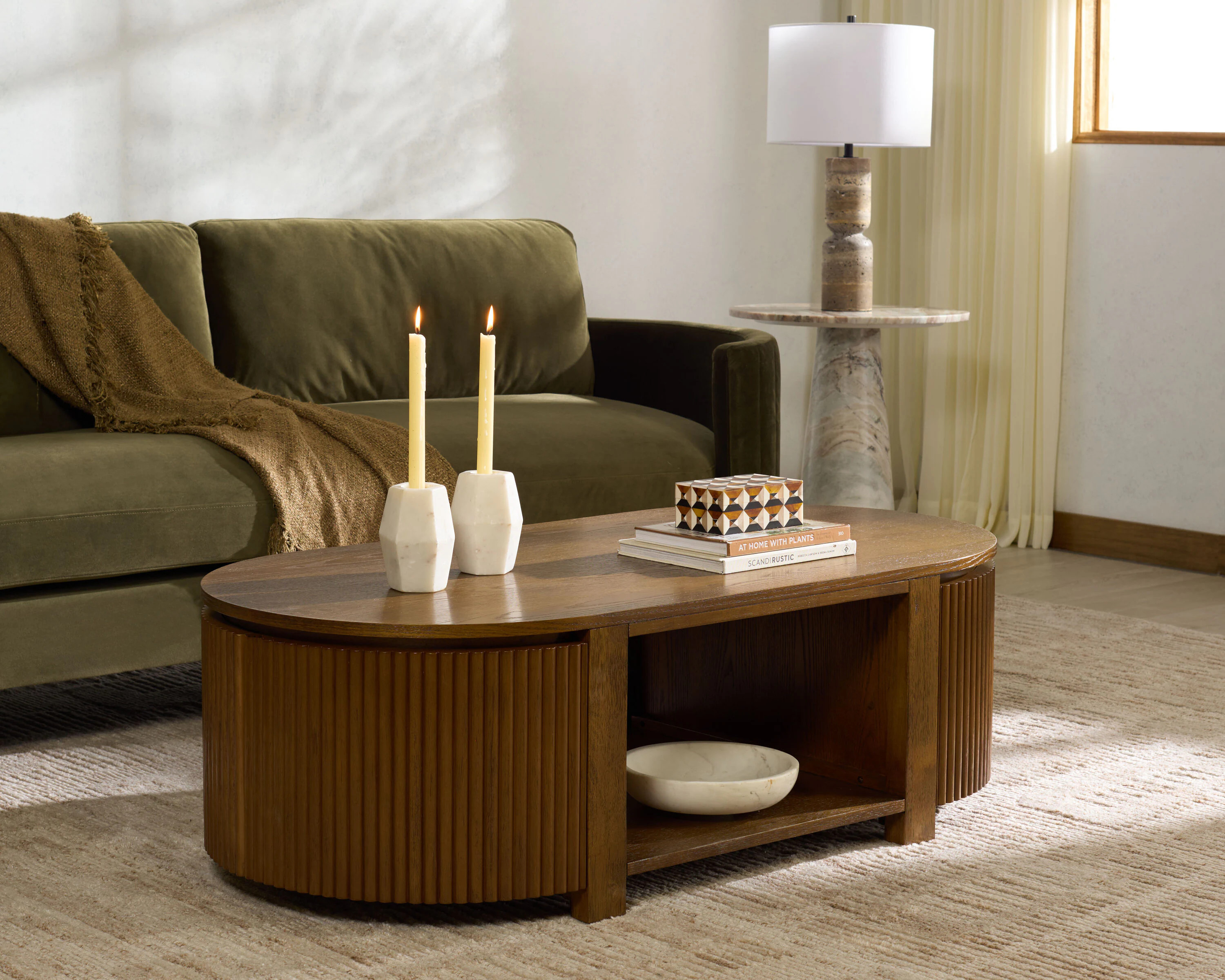 Safavieh Shelbie Reeded Oval Coffee Table/Medium Oak Polyester | SFV2209C | Lowe's