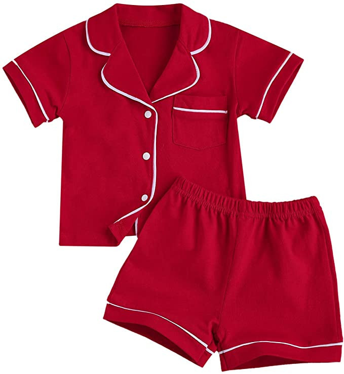 BULINGNA Kids Toddler Baby Girl Boy Summer Two Piece Pajamas Set Button Down Top with Shorts | Amazon (US)