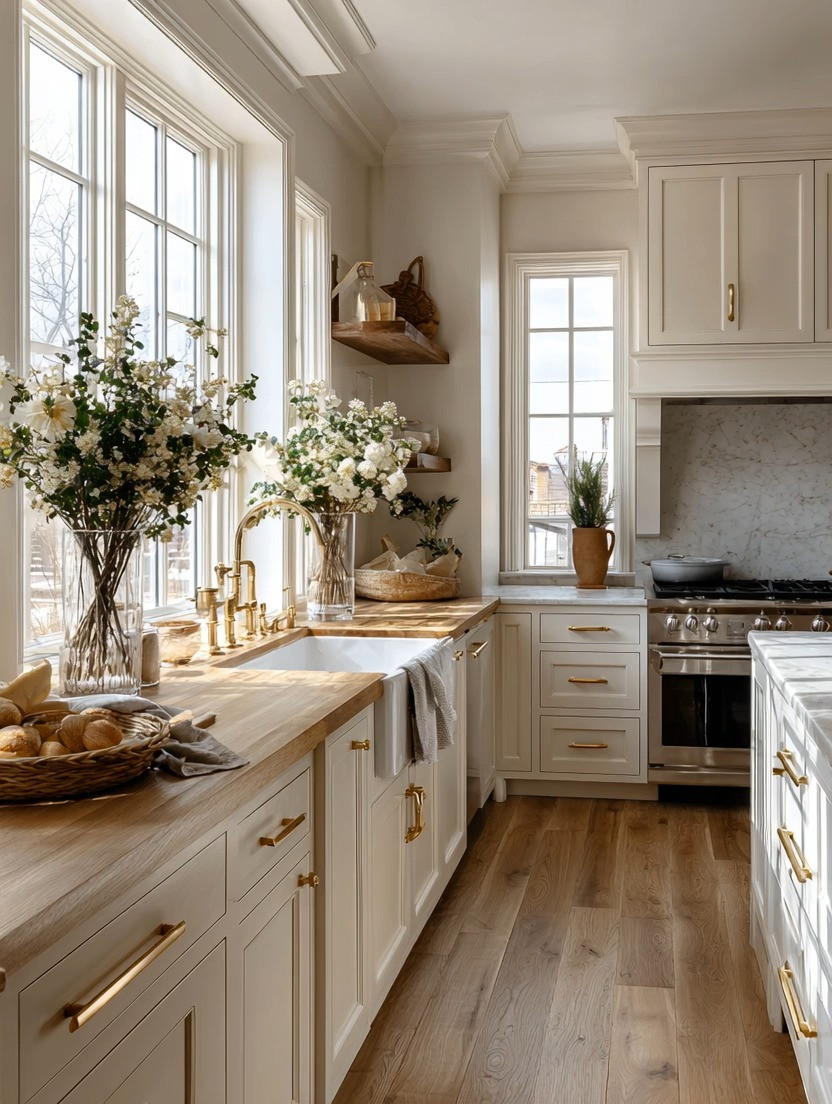 If we could recommend just three kitchen upgrades, these would be at the top of the list.

A brushed gold faucet. Beautiful cabinet hardware. Extra-thick wooden floating shelves.

That's it.

These three changes can completely transform how your kitchen feels, often without replacing your cabinets or starting a full renovation.

Gold hardware instantly adds warmth, elegance, and a designer finish. Pair it with a matching brushed gold faucet, and suddenly the entire kitchen feels intentional and cohesive.

Then bring in extra-thick natural wood floating shelves.

They do much more than provide storage. They create visual decorating space for your favorite bowls, plates, glass jars, cookbooks, and everyday essentials. Instead of hiding everything behind cabinet doors, your kitchen becomes personal, welcoming, and full of character.

Wood also brings grounding energy into a room filled with stone, tile, and metal, creating the perfect balance between warmth and sophistication.

Three simple upgrades. One timeless kitchen.

We've linked our favorite gold faucets, cabinet hardware, and extra-thick floating shelves so you can recreate this look.

Elegance is about taste, not about square footage.

#KitchenDecor #KitchenDesign #GoldHardware #LTKHome 

 #LTKHome