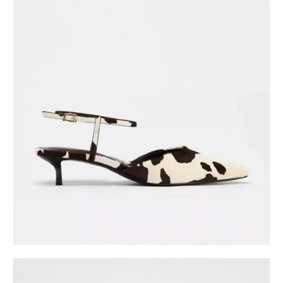 ZARA FUR TRIMMED LEATHER SLINGBACK KITTEN HEELS | Poshmark