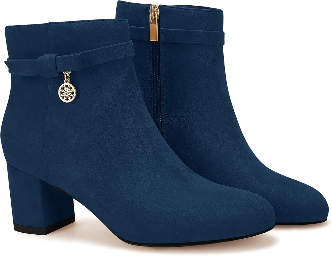 Coutgo Women's Ankle Boots Chunky Block Low Heel Vintage Tie Knot Booties Shoes with Side Zipper | Amazon (US)