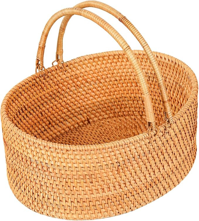 Handwoven Rattan Picnic Basket, 12.6"×9.1"×4" Rustic Storage | LALASUN 100% Natural Rattan | Ha... | Amazon (US)
