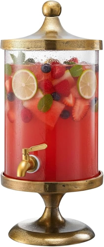 Brass Gold & Glass, 3 Gallon Beverage Dispenser w/Bamboo Stand & Spigot, 20.1" Tall Large Drink S... | Amazon (US)
